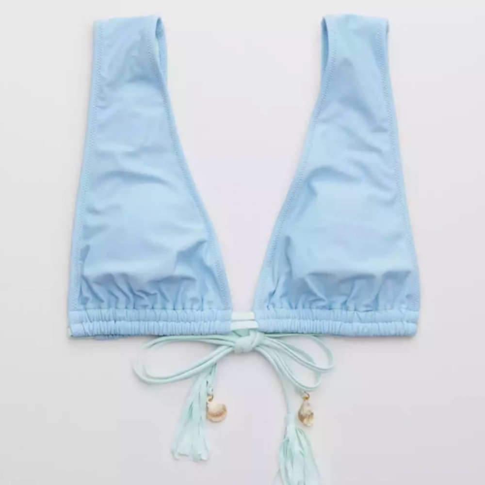Aerie Blue Tassel Plunge Bikini Top